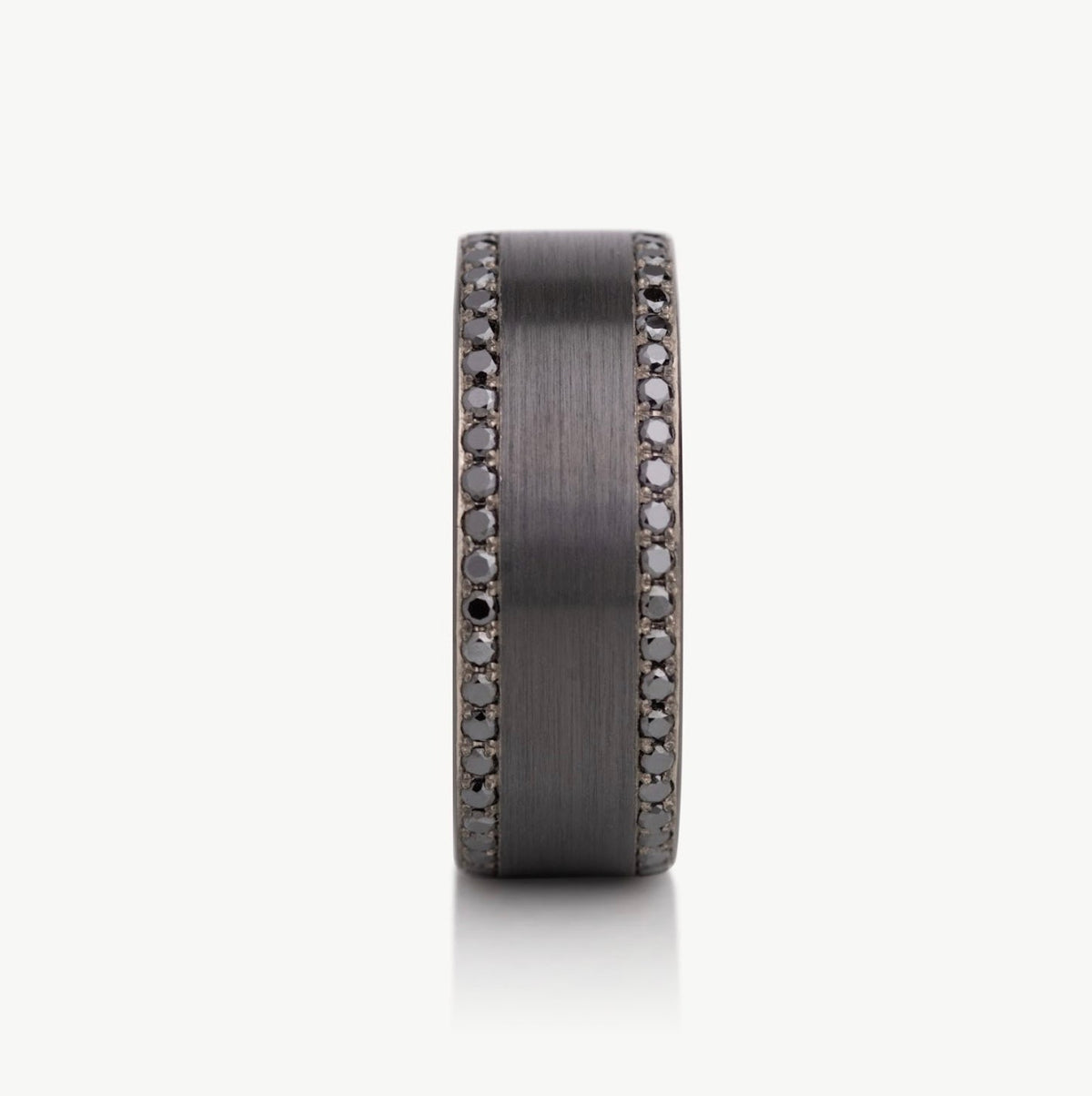 Men’s 7MM Flat Wedding Band with 2 Rows of Black Diamonds - Choice of Zirconium - Men’s Wedding Band