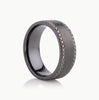 Men’s 7MM Flat Wedding Band with 2 Rows of Black Diamonds - Choice of Zirconium - Men’s Wedding Band