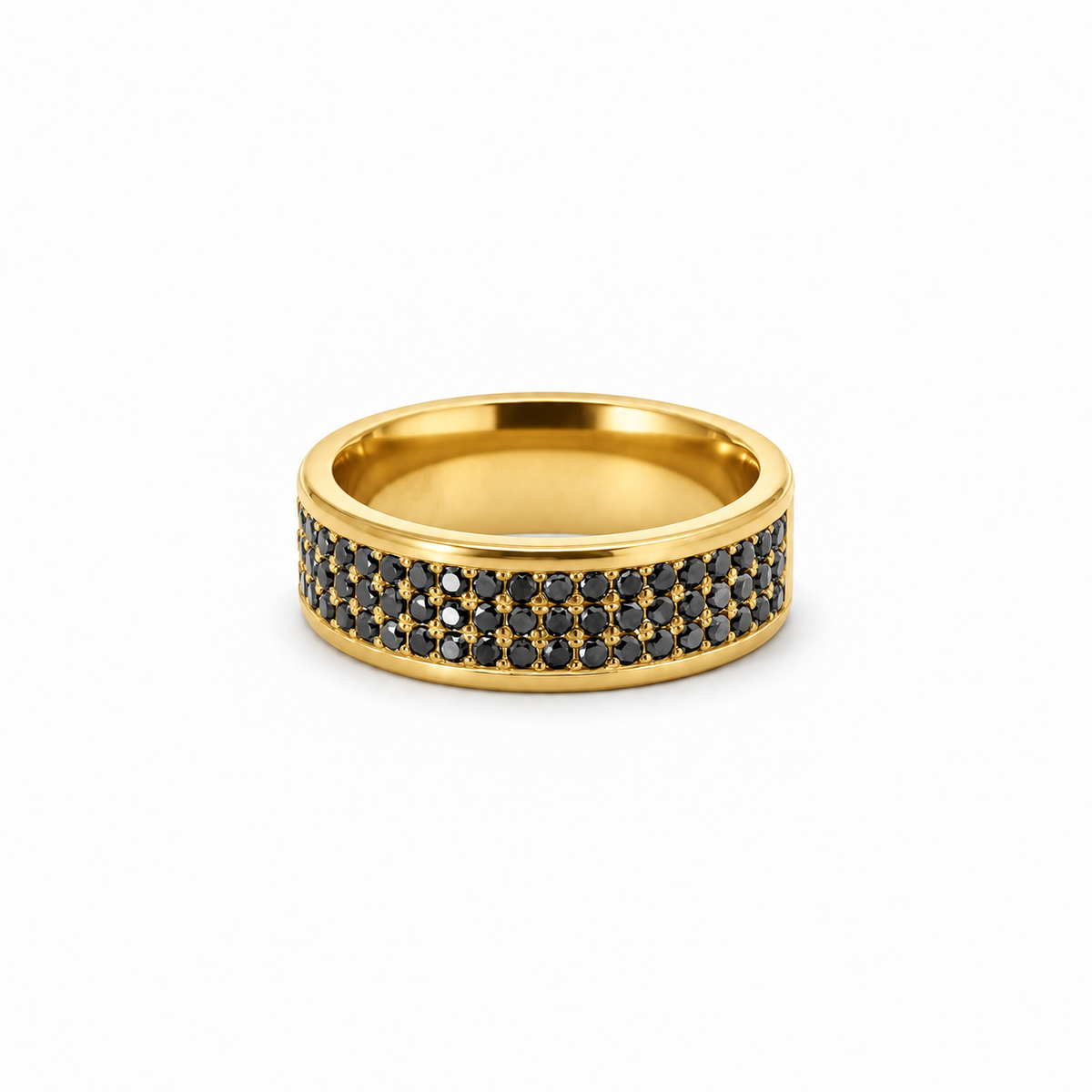 Men’s 7MM Flat Wedding Band with 3 Rows of Black Diamonds - Choice of Zirconium - Men’s Wedding Band