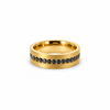 Men’s 7MM Flat Wedding Band with Black Diamond Row | 14kT White Yellow Rose Gold or Zirconium | 1/2 Eternity or Full