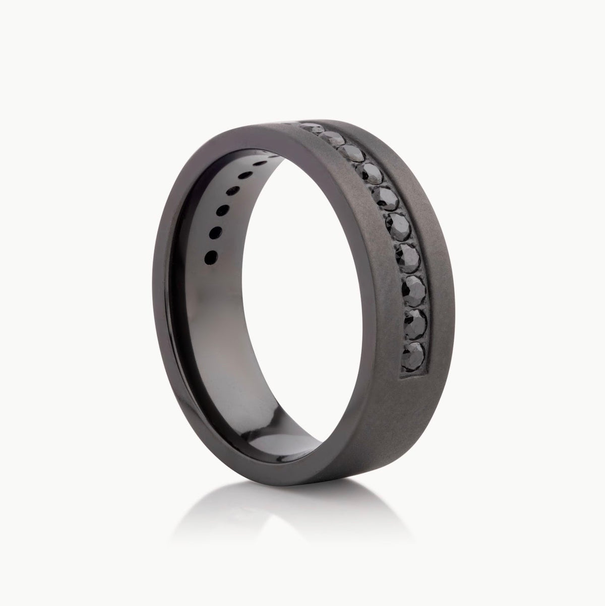 Men’s 7MM Flat Wedding Band with Black Diamond Row- Choice of Zirconium - Men’s Wedding Band
