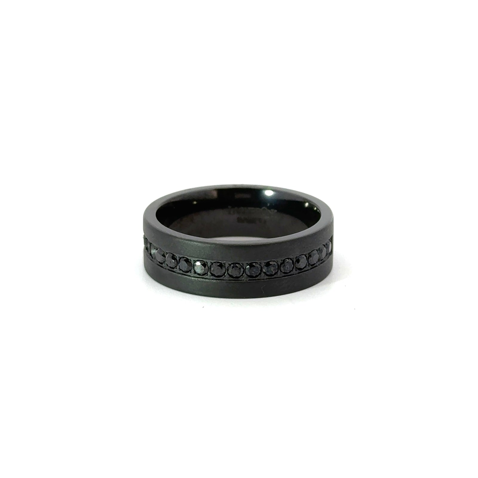 Men’s 7MM Flat Wedding Band with Black Diamond Row- Choice of Zirconium - Men’s Wedding Band
