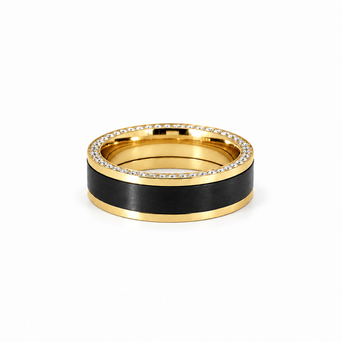Men’s 7MM Flat Wedding Band With Zirconium Inlay and Diamonds on Edges | 14KT White Gold Yellow Gold Rose Gold