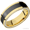 Men’s 7MM Flat Wedding Band With Zirconium Inlay and Diamonds on Edges- Choice of White Gold / Yellow Gold or Rose Gold