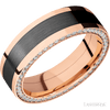 Men’s 7MM Flat Wedding Band With Zirconium Inlay and Diamonds on Edges- Choice of White Gold / Yellow Gold or Rose Gold