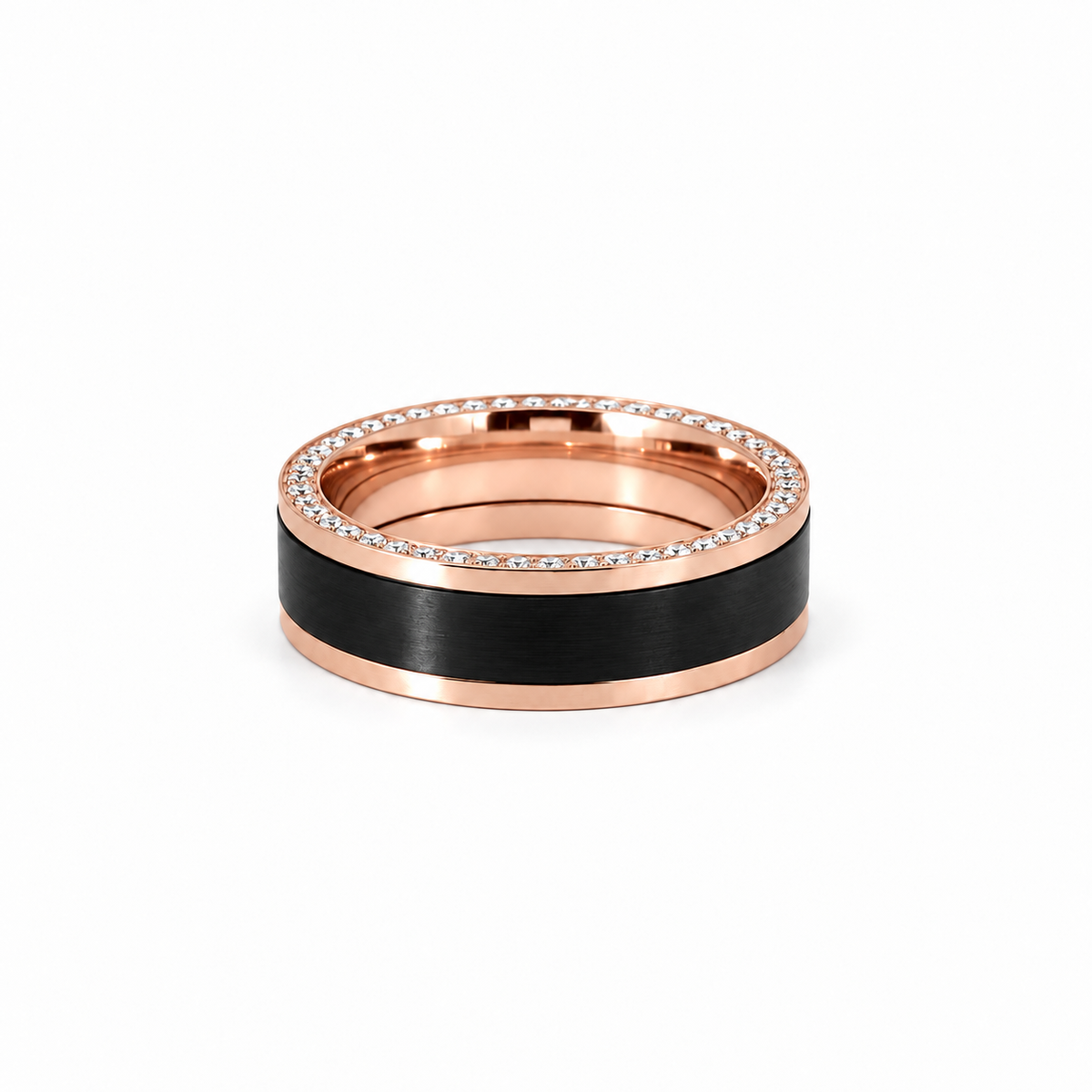 Men’s 7MM Flat Wedding Band With Zirconium Inlay and Diamonds on Edges | 14KT White Gold Yellow Gold Rose Gold