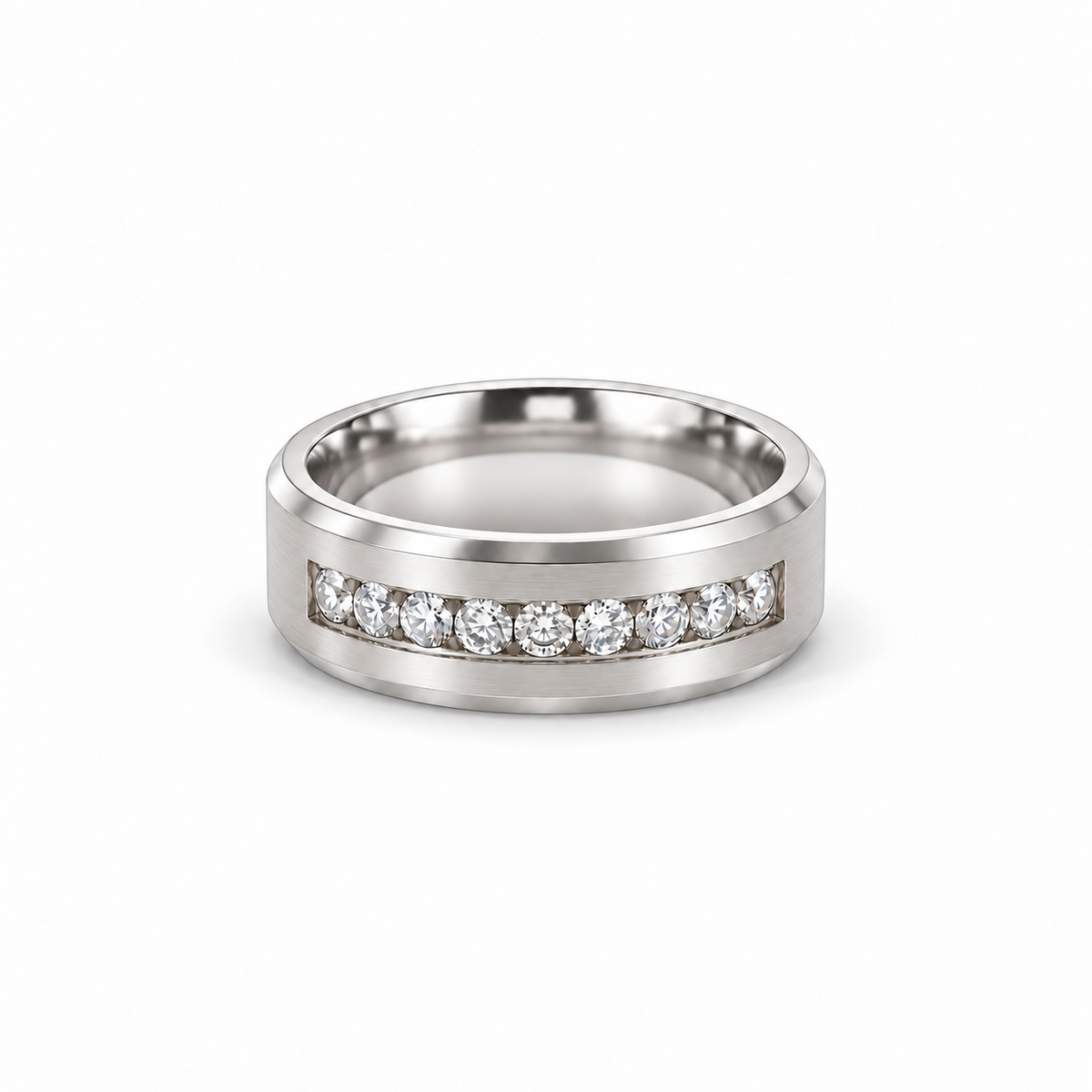 Men’s 8MM Bevelled Edge Wedding Band | Lab or Natural White Diamonds | 14KT White Yellow Rose Gold or Zirconium | 1/2