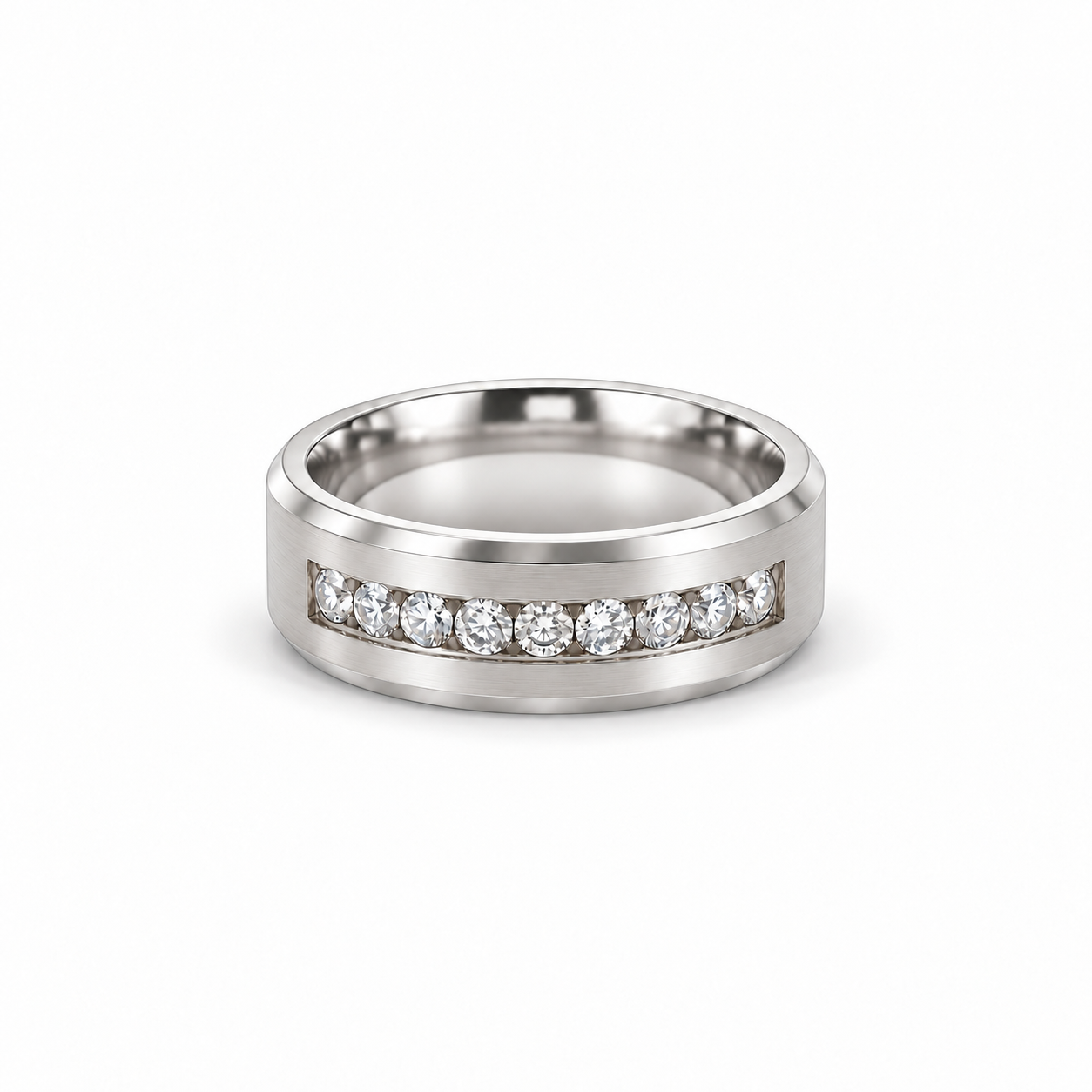 Men’s 8MM Bevelled Edge Wedding Band | Lab or Natural White Diamonds | 14KT White Yellow Rose Gold or Zirconium | 1/2
