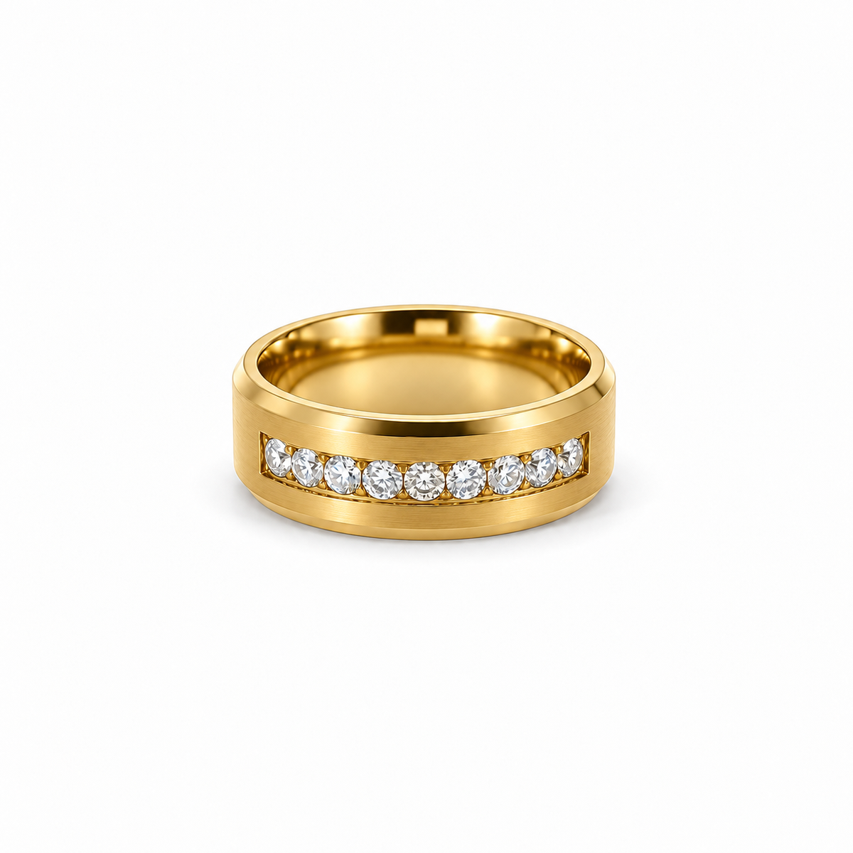 Men’s 8MM Bevelled Edge Wedding Band | Lab or Natural White Diamonds | 14KT White Yellow Rose Gold or Zirconium | 1/2