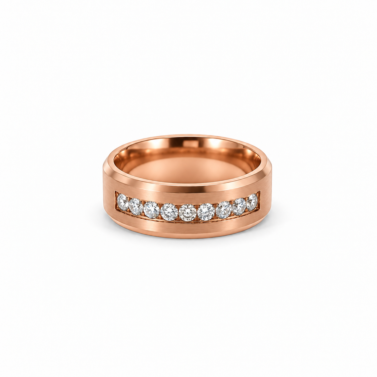 Men’s 8MM Bevelled Edge Wedding Band | Lab or Natural White Diamonds | 14KT White Yellow Rose Gold or Zirconium | 1/2