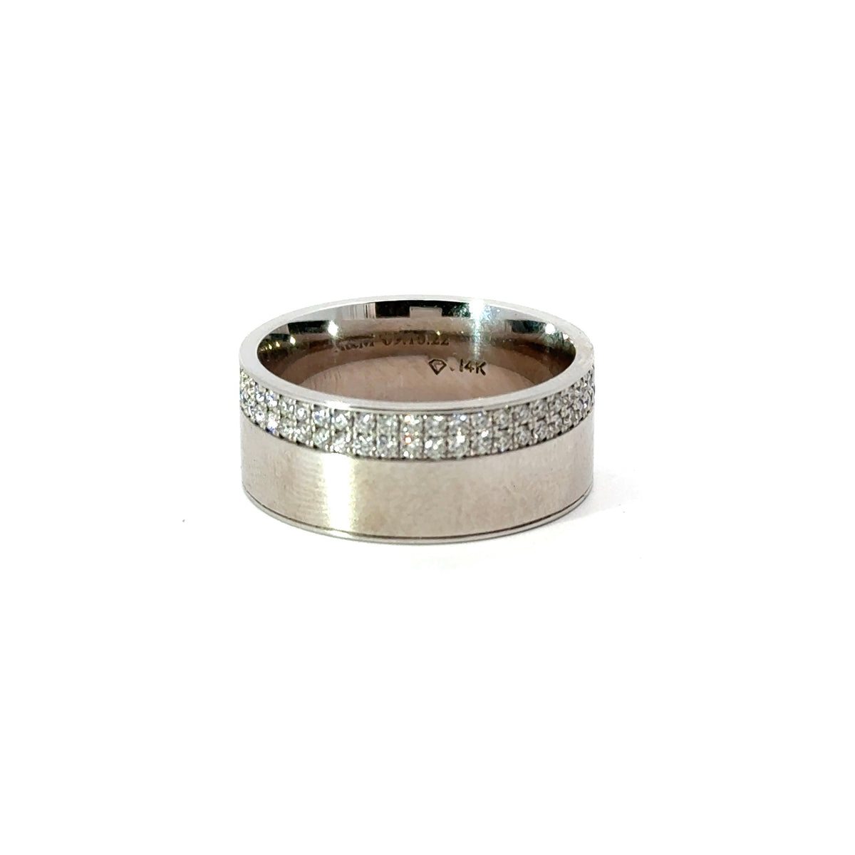 Men’s 9MM Flat Band with 2 Offset Rows of Diamonds - Choice of White Gold / Yellow Gold / Rose Gold or Cobalt - Men’s