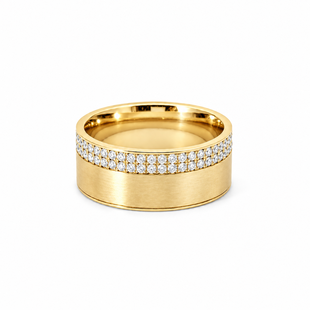 Men’s 9MM Flat Band with 2 Offset Rows of Diamonds | Lab or Natural Diamonds | 14KT White Gold Yellow Gold Rose Gold