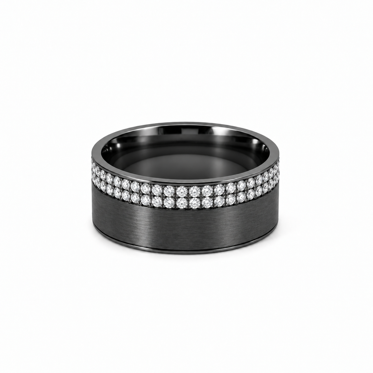 Men’s 9MM Flat Band with 2 Offset Rows of Diamonds | Lab or Natural Diamonds | 14KT White Gold Yellow Gold Rose Gold