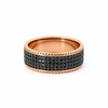Men’s 9MM Flat Band with Rope Edges - 4 Rows of Black Diamonds - Choice of Rose Gold / Yellow Gold or White Gold