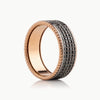 Men’s 9MM Flat Band with Rope Edges - 4 Rows of Black Diamonds - Choice of Rose Gold / Yellow Gold or White Gold