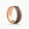 Men’s 9MM Flat with Groove Wedding Band - 3 Rows of Off-Set Black Diamonds - Choice of Rose Gold / Yellow Gold or White