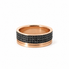 Men’s 9MM Flat with Groove Wedding Band - 3 Rows of Off-Set Black Diamonds - Choice of Rose Gold / Yellow Gold or White