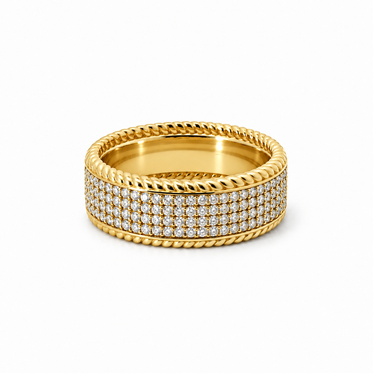 Men’s 9MM Flat with Rope Edge Design | 4 Rows of Lab or Natural Diamonds | 1/2 Eternity | 14KT White Gold Yellow Gold