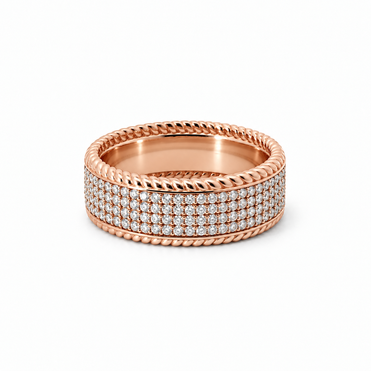 Men’s 9MM Flat with Rope Edge Design | 4 Rows of Lab or Natural Diamonds | 1/2 Eternity | 14KT White Gold Yellow Gold