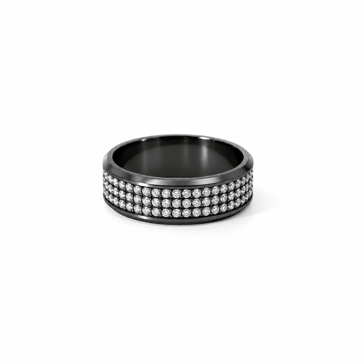 Men’s Beveled Edge Wedding Band | 3-Row Diamond Band | 1/2 Eternity or Full Eternity | 14KT White Yellow Rose or Black