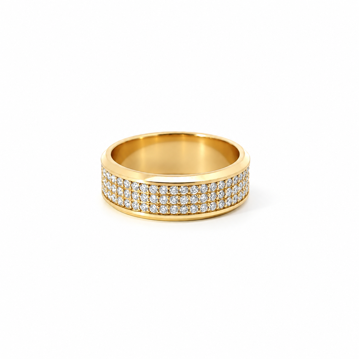 Men’s Beveled Edge Wedding Band | 3-Row Diamond Band | 1/2 Eternity or Full Eternity | 14KT White Yellow Rose or Black