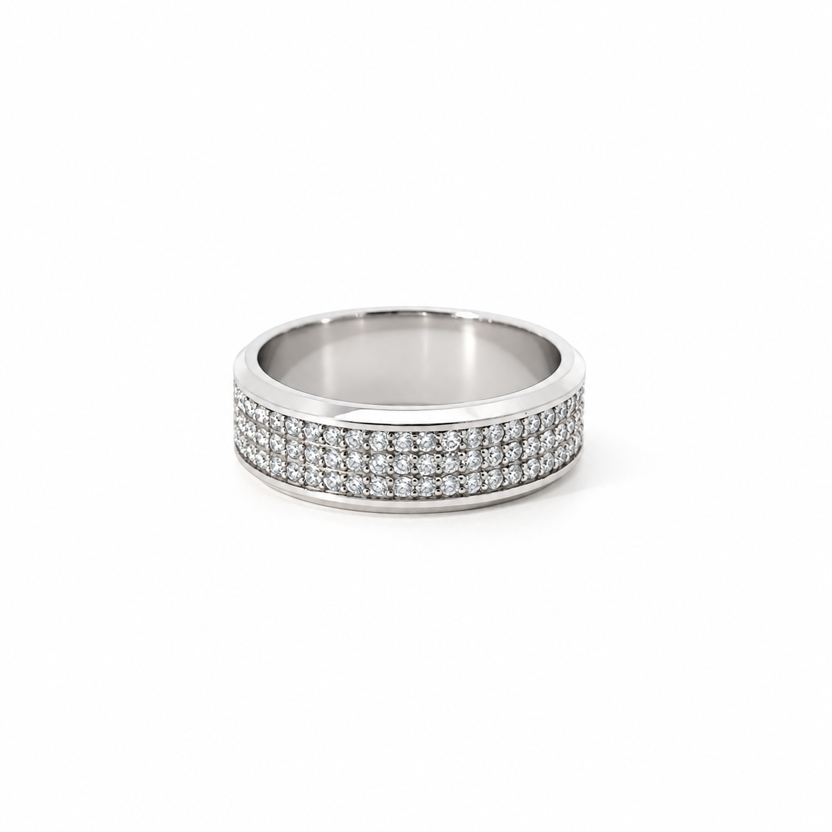 Men’s Beveled Edge Wedding Band | 3-Row Diamond Band | 1/2 Eternity or Full Eternity | 14KT White Yellow Rose or Black