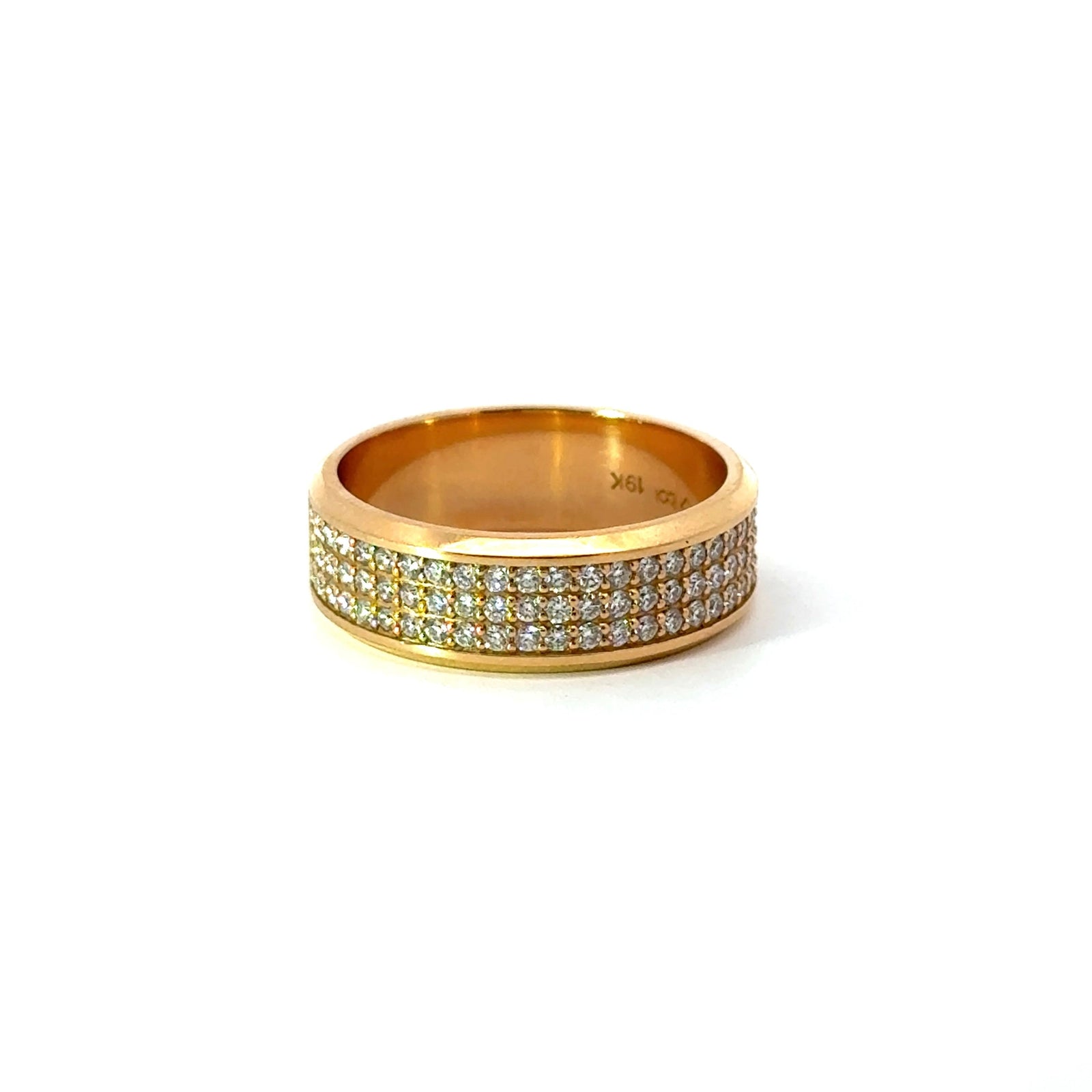 Men’s Bevelled Edge 3 Row Diamond Band Eternity- Choice of White Gold Yellow Gold Rose Gold or Cobalt - Men’s Wedding