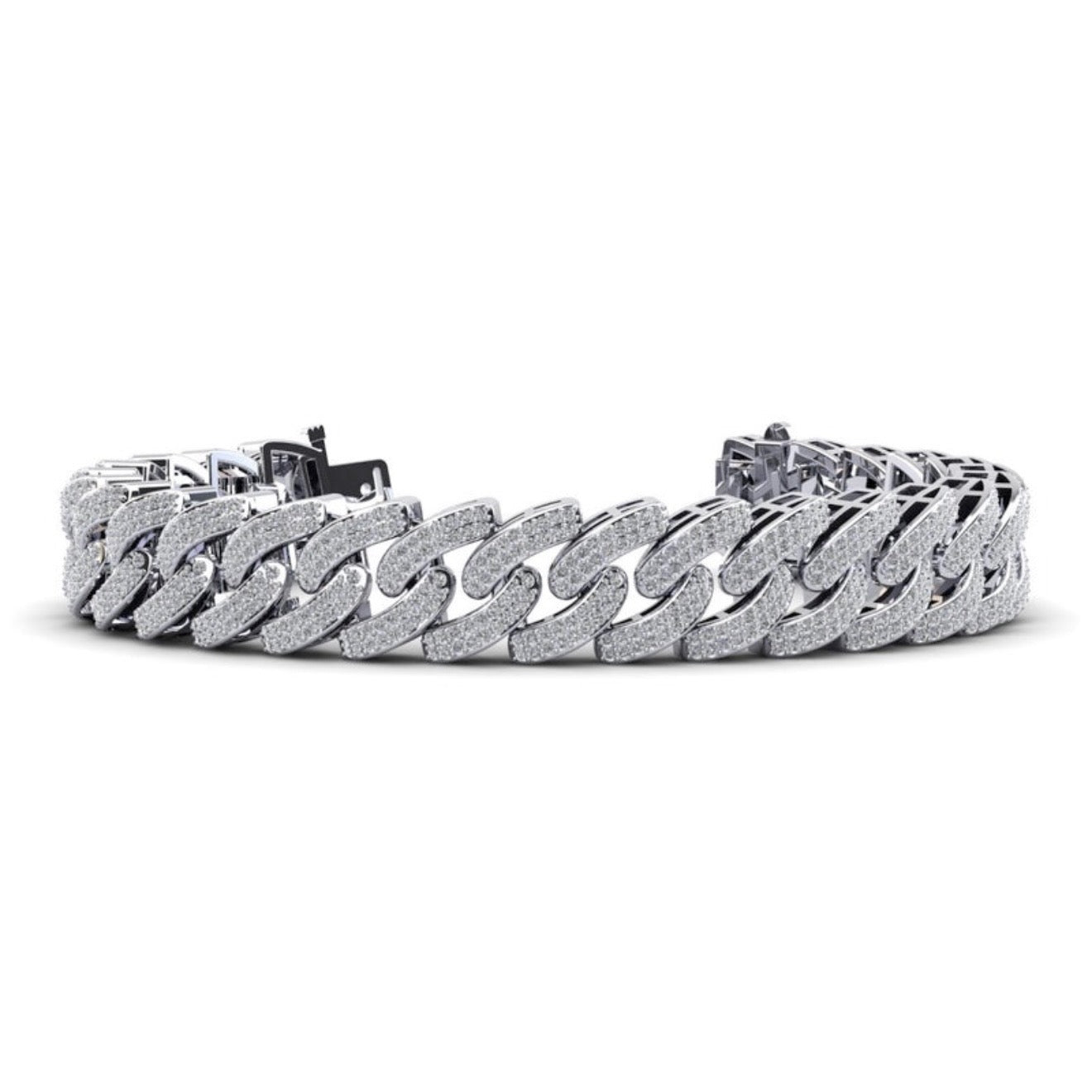 Men’s Cuban Link Two Rows Diamond Bracelet- Choice of Natural or Lab Diamonds - 4.66ct Total Weight - Lab or Natural