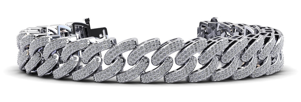 Men’s Cuban Link Two Rows Diamond Bracelet- Choice of Natural or Lab Diamonds - 4.66ct Total Weight - Lab or Natural