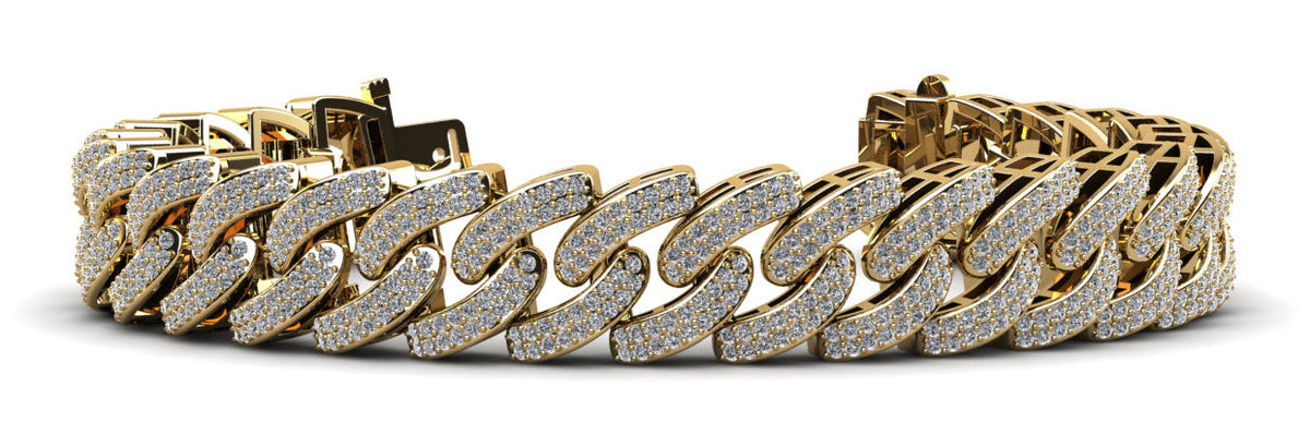 Men’s Cuban Link Two Rows Diamond Bracelet- Choice of Natural or Lab Diamonds - 4.66ct Total Weight - Lab or Natural