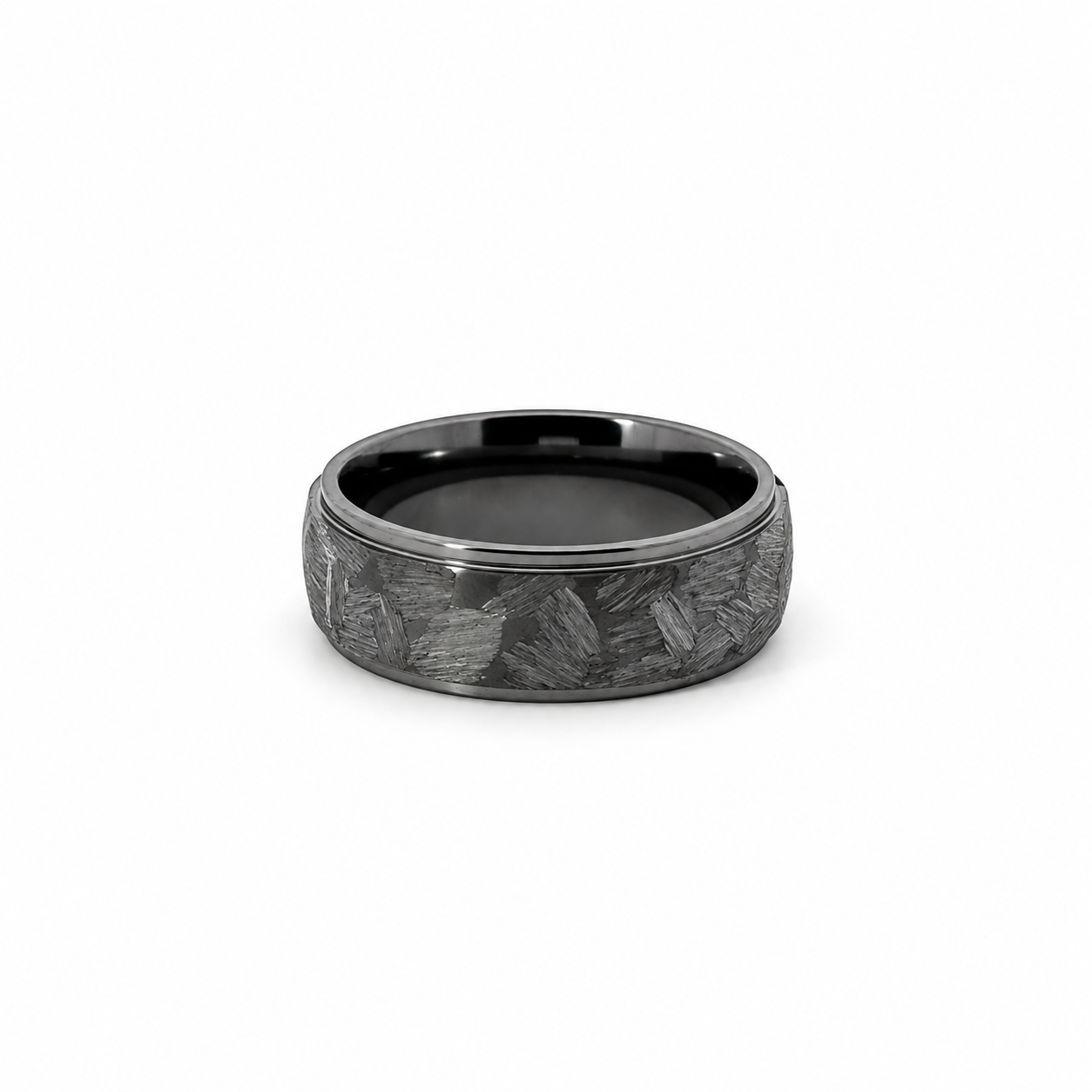 Men’s Dome Edged Tantalum Wedding Band - Rock Finish - Choice of 6 / 7 or 8MM - Men’s Wedding Band