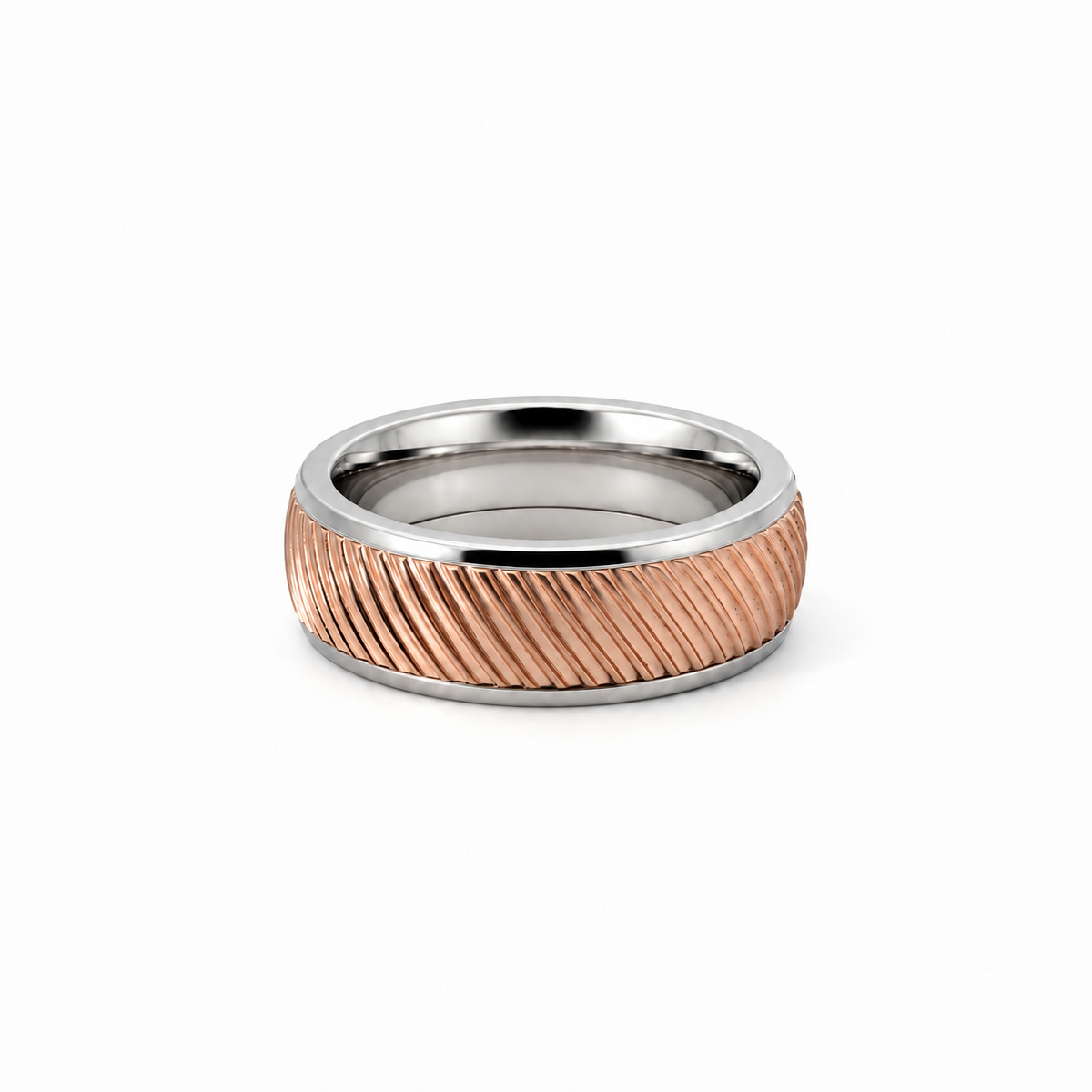 Men’s Domed with Diagonal Grooves Wedding Band | 6MM to 8MM | 14KT Yellow Gold White Gold or Rose Gold | Men’s Wedding