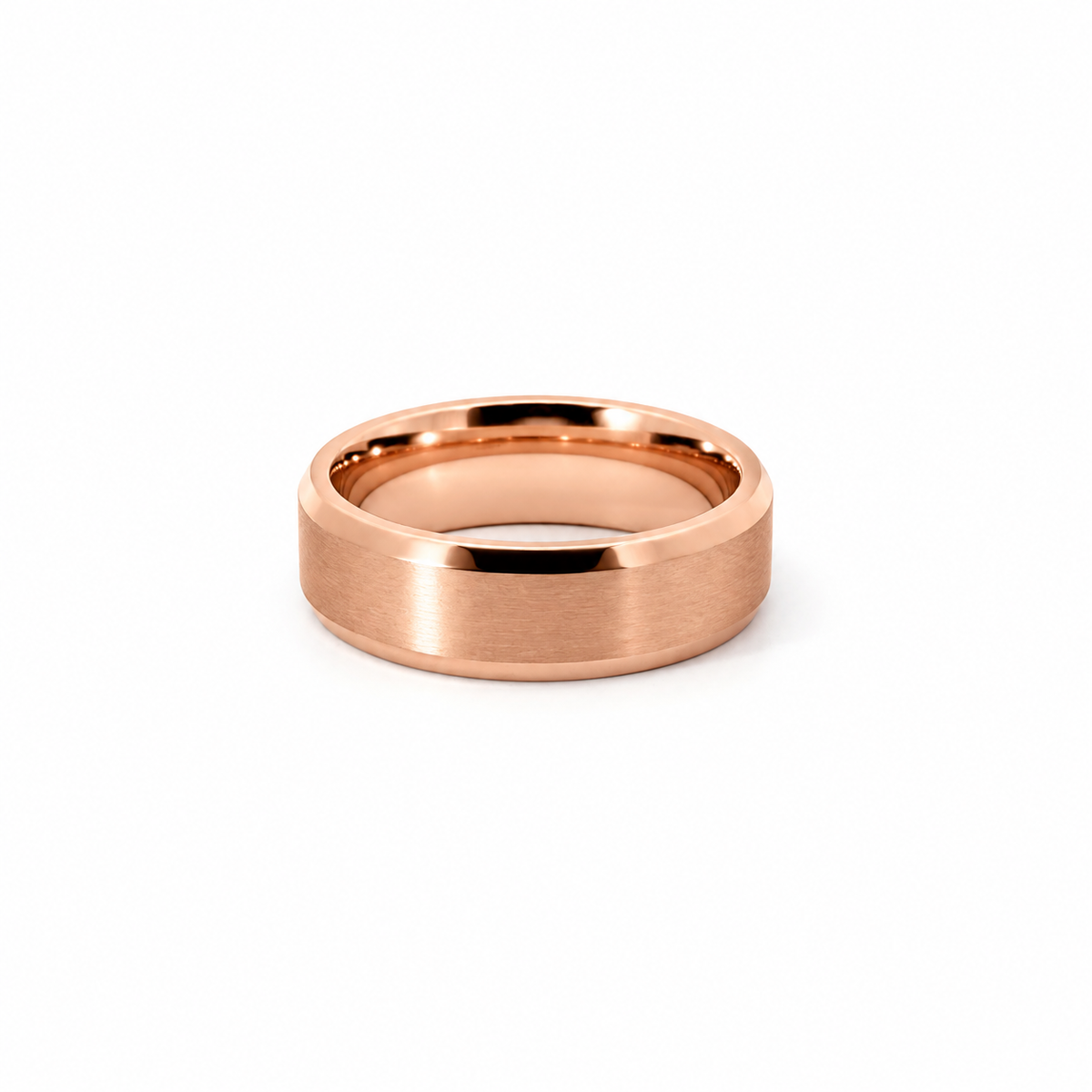 Men’s Flat Bevelled Edge Wedding Band | Satin Finish | 6MM to 8MM | 14KT White Yellow Rose Gold or Zirconium | Men’s