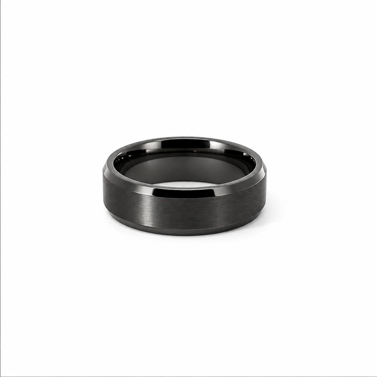 Men’s Flat Bevelled Edge Wedding Band | Satin Finish | 6MM to 8MM | 14KT White Yellow Rose Gold or Zirconium | Men’s