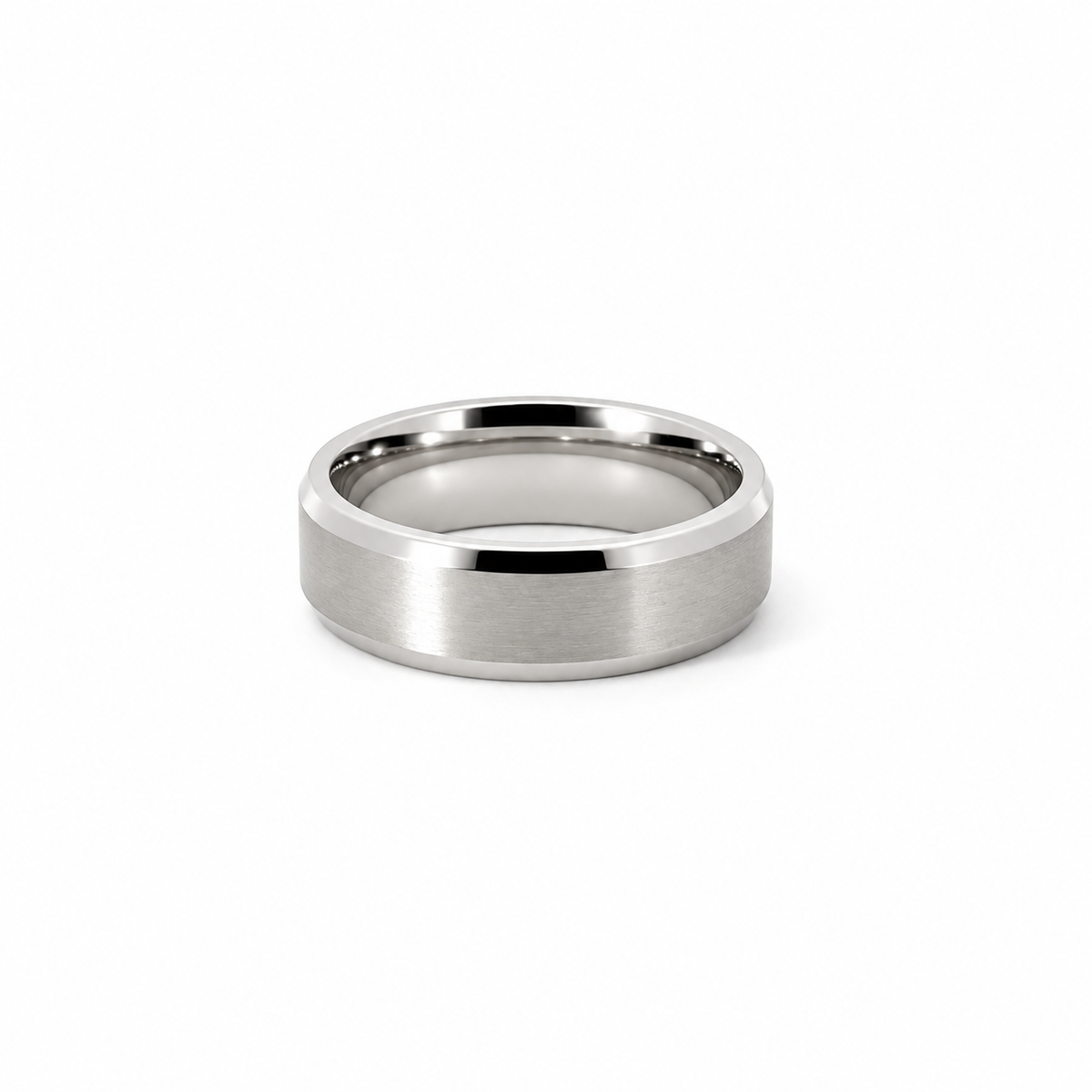 Men’s Flat Bevelled Edge Wedding Band | Satin Finish | 6MM to 8MM | 14KT White Yellow Rose Gold or Zirconium | Men’s