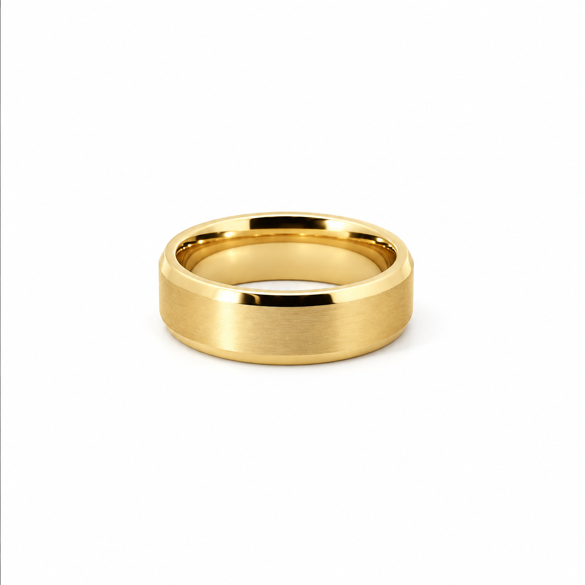 Men’s Flat Bevelled Edge Wedding Band | Satin Finish | 6MM to 8MM | 14KT White Yellow Rose Gold or Zirconium | Men’s