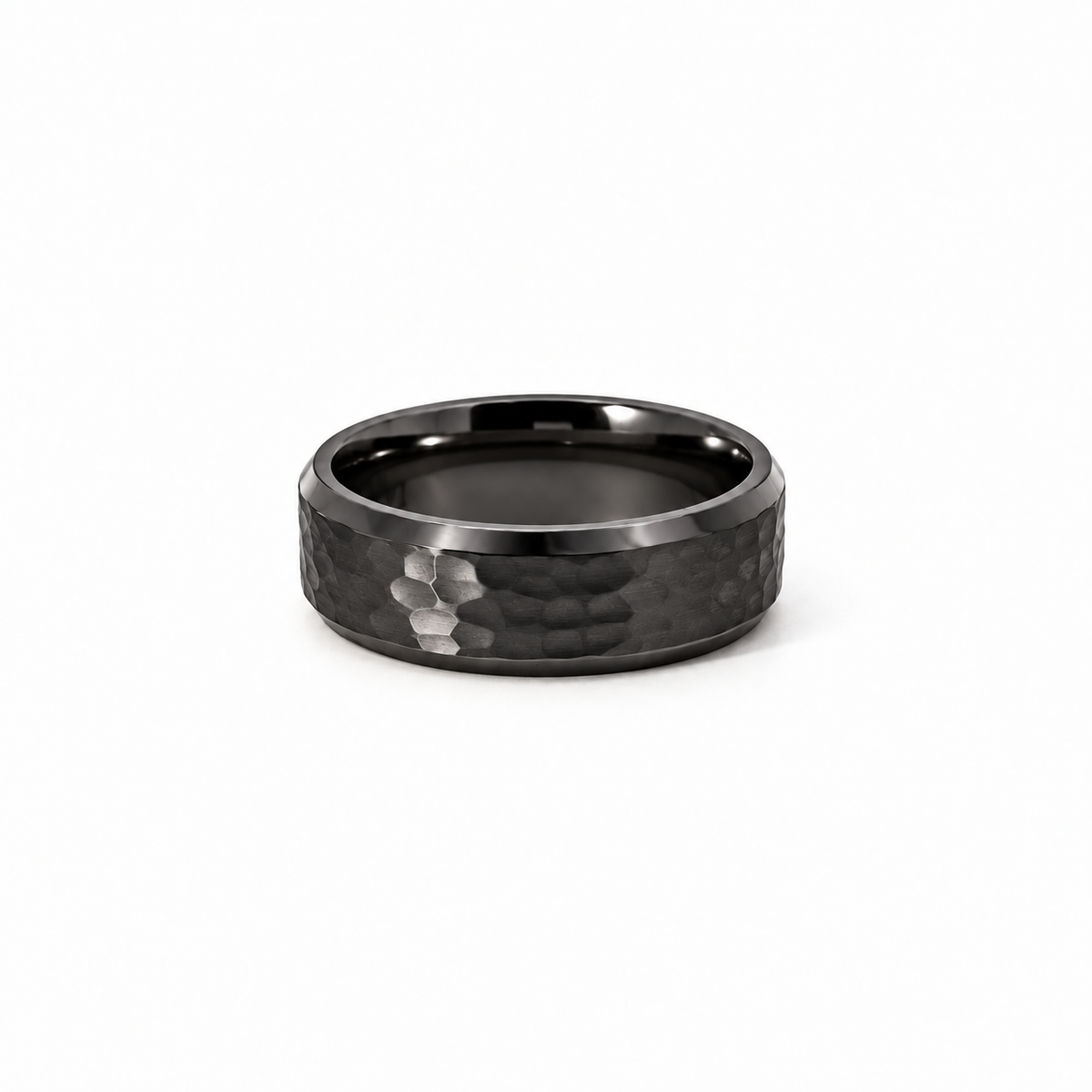 Men’s Flat Bevelled Edge Wedding Band with Hammer Finish | 6MM to 8MM | 14KT White Gold Yellow Gold Rose Gold