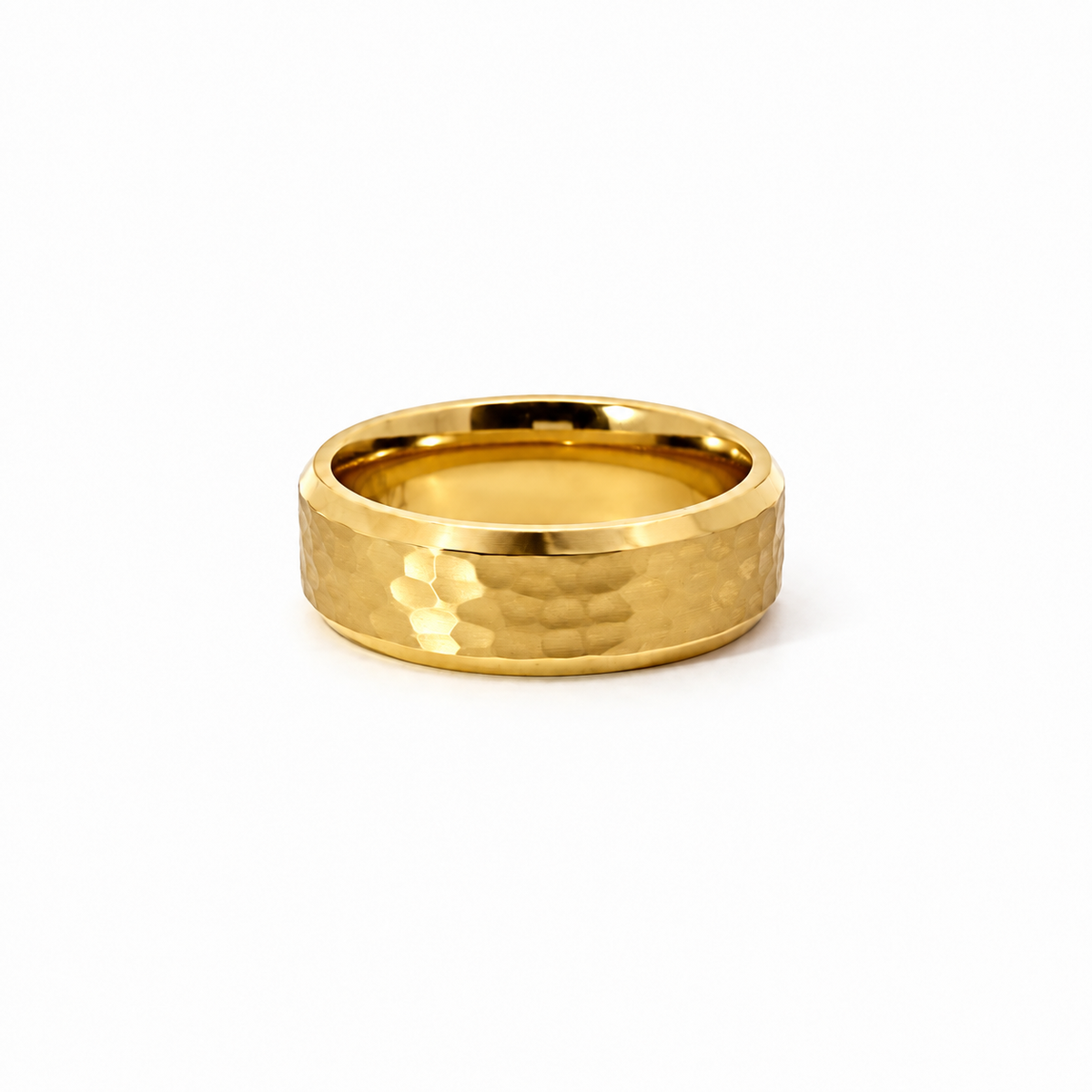 Men’s Flat Bevelled Edge Wedding Band with Hammer Finish | 6MM to 8MM | 14KT White Gold Yellow Gold Rose Gold