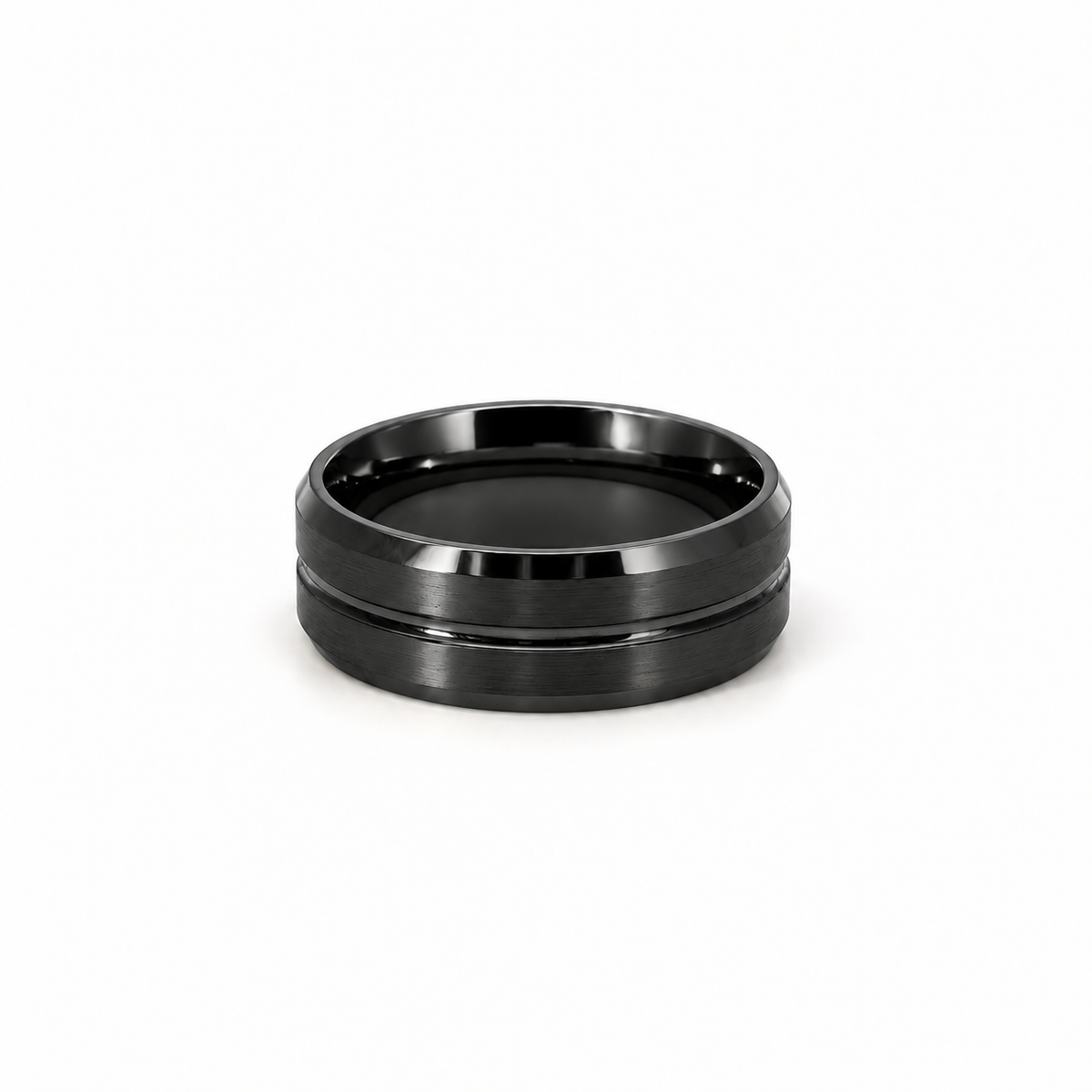 Men’s Flat Bevelled with Centre Accent Groove Wedding Band | 6 7 or 8MM | Choice of White Gold Yellow Gold Rose Gold