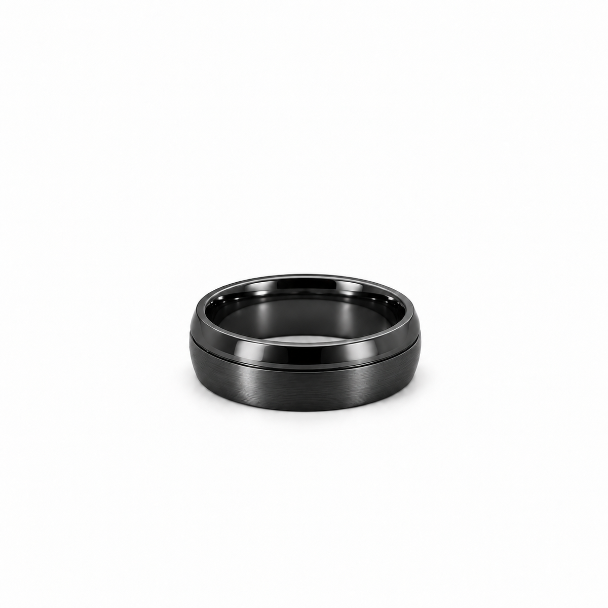Men’s Flat Domed Edge Wedding Band | Satin Finish & High Polish | 6MM to 8MM | 14KT White Yellow Rose Gold or Zirconium