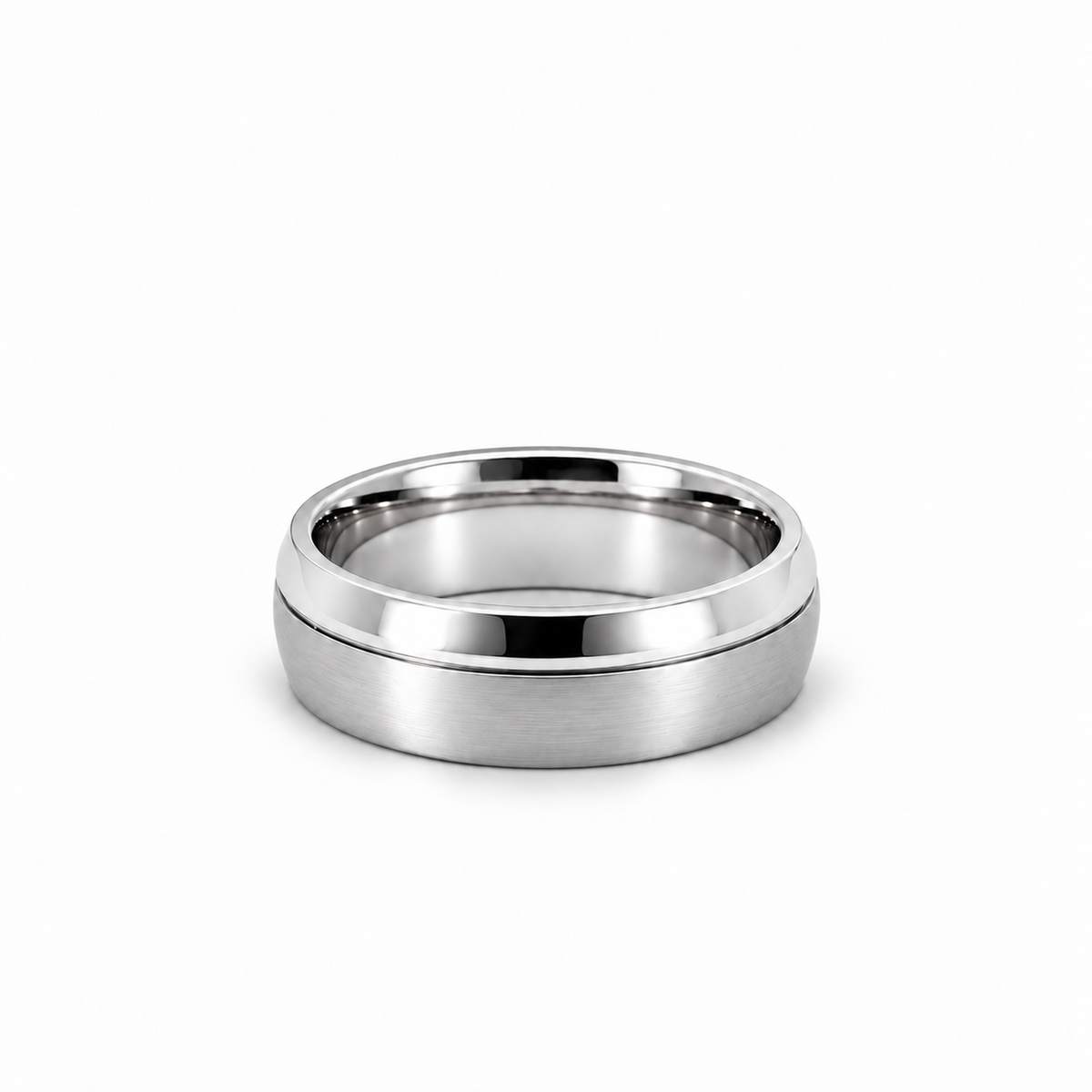 Men’s Flat Domed Edge Wedding Band | Satin Finish & High Polish | 6MM to 8MM | 14KT White Yellow Rose Gold or Zirconium