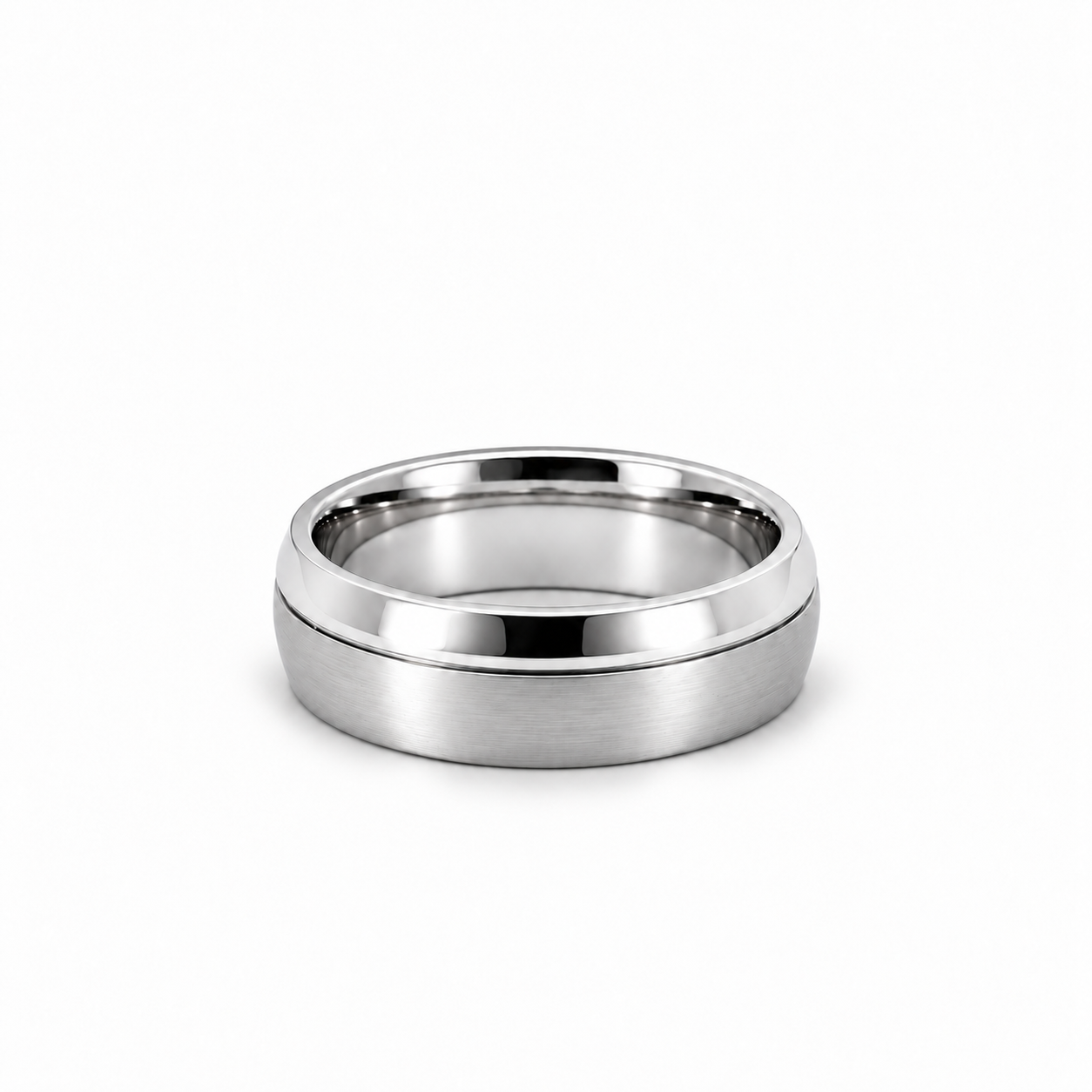 Men’s Flat Domed Edge Wedding Band | Satin Finish & High Polish | 6MM to 8MM | 14KT White Yellow Rose Gold or Zirconium