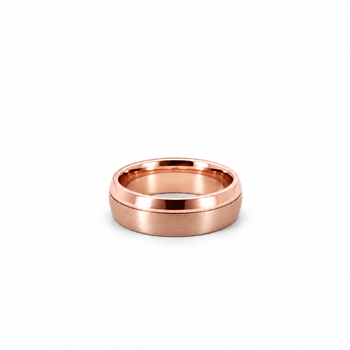 Men’s Flat Domed Edge Wedding Band | Satin Finish & High Polish | 6MM to 8MM | 14KT White Yellow Rose Gold or Zirconium
