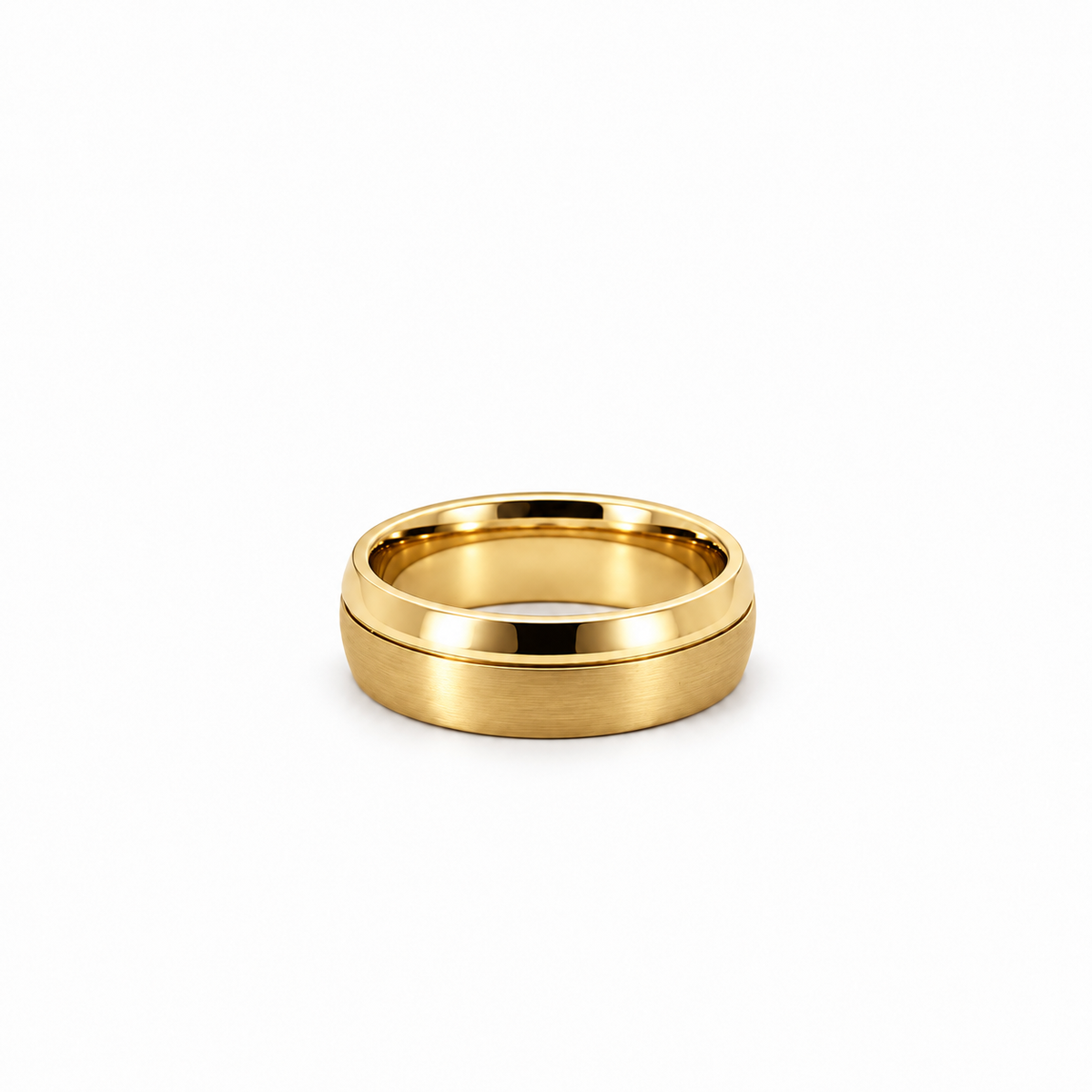 Men’s Flat Domed Edge Wedding Band | Satin Finish & High Polish | 6MM to 8MM | 14KT White Yellow Rose Gold or Zirconium