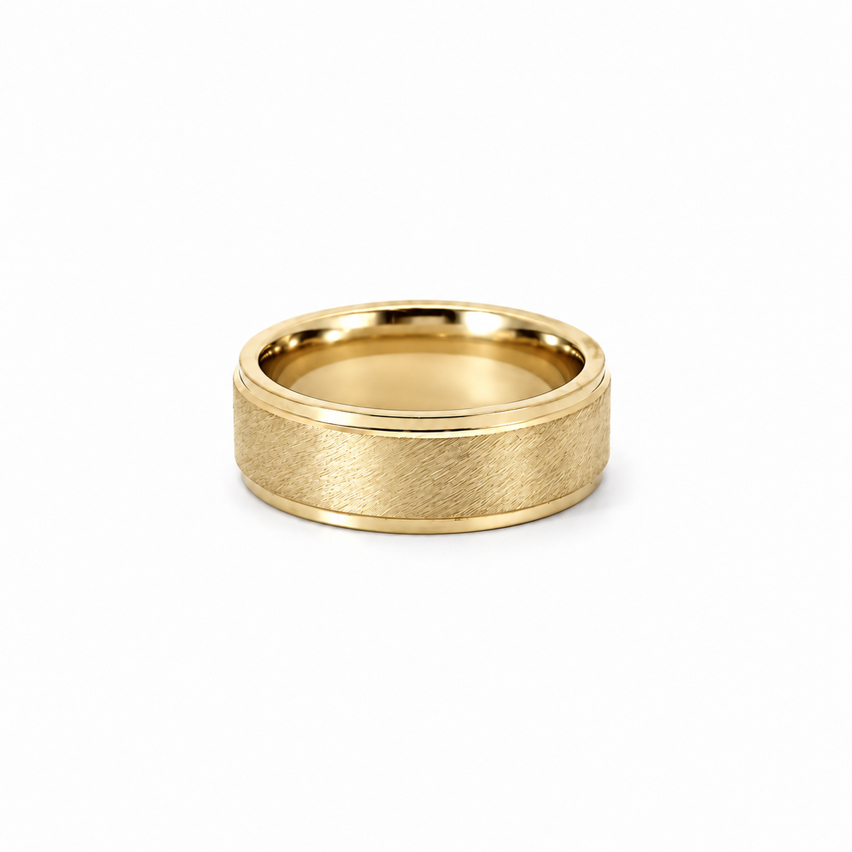 Men’s Flat Grooved Edge Wedding Band | 6 7 or 8MM | Choice of White Gold | Yellow Gold | Rose Gold or Zirconium - Men’s