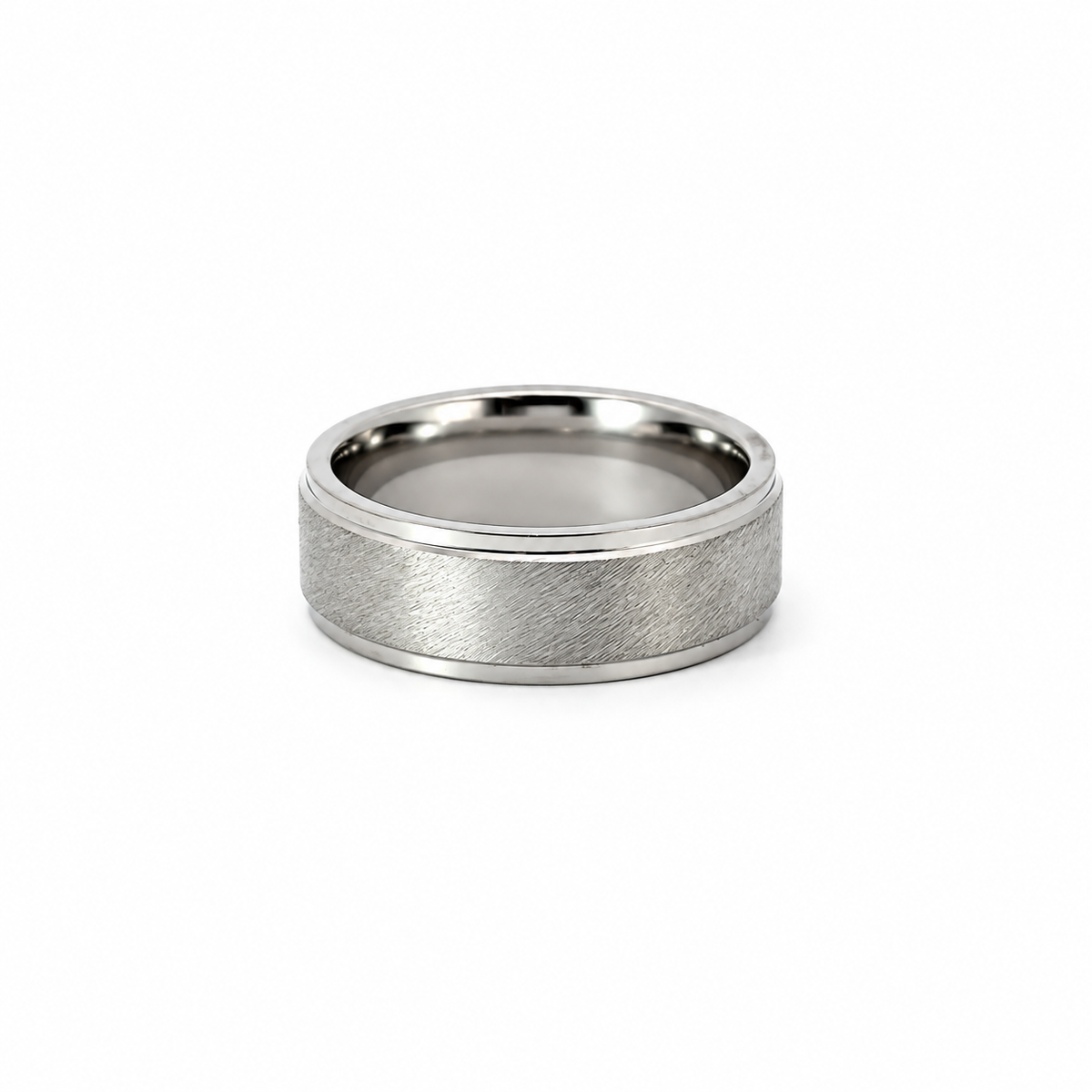 Men’s Flat Grooved Edge Wedding Band | 6 7 or 8MM | Choice of White Gold | Yellow Gold | Rose Gold or Zirconium - Men’s
