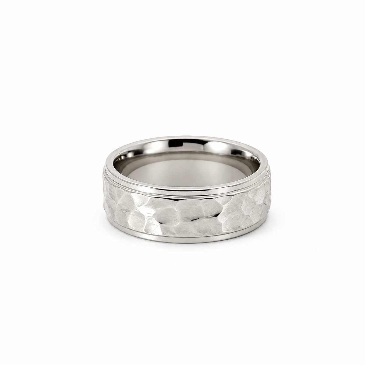 Men’s Flat Grooved Edge Wedding Band | Rock Polish Finish | 6MM to 8MM | 14KT White Yellow Rose Gold or Zirconium
