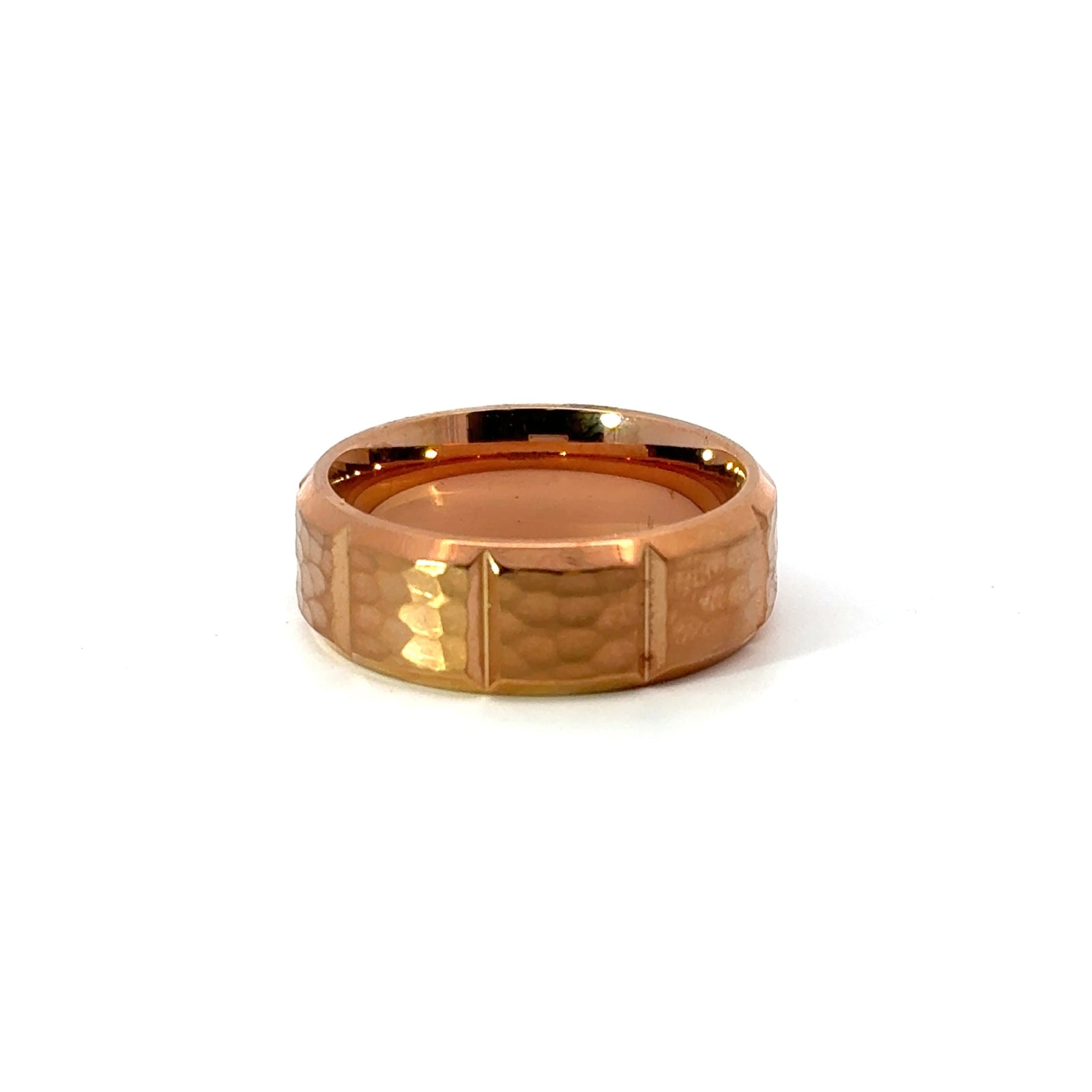 Men’s Flat High Bevelled Edge Wedding Band with Hammer Finish and Deepseg Design Pattern - 6 / 7 or 8MM - Choice