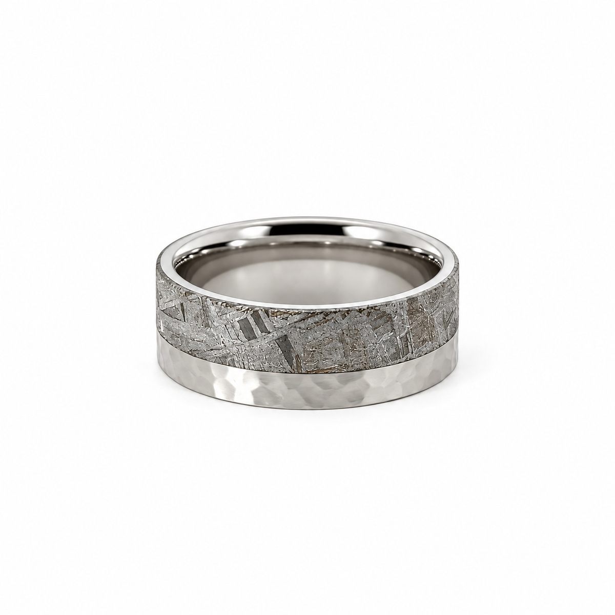 Men’s Flat Meteorite and Cobalt Wedding Band | Hammer Finish | 6MM to 8MM | Men’s Wedding Band