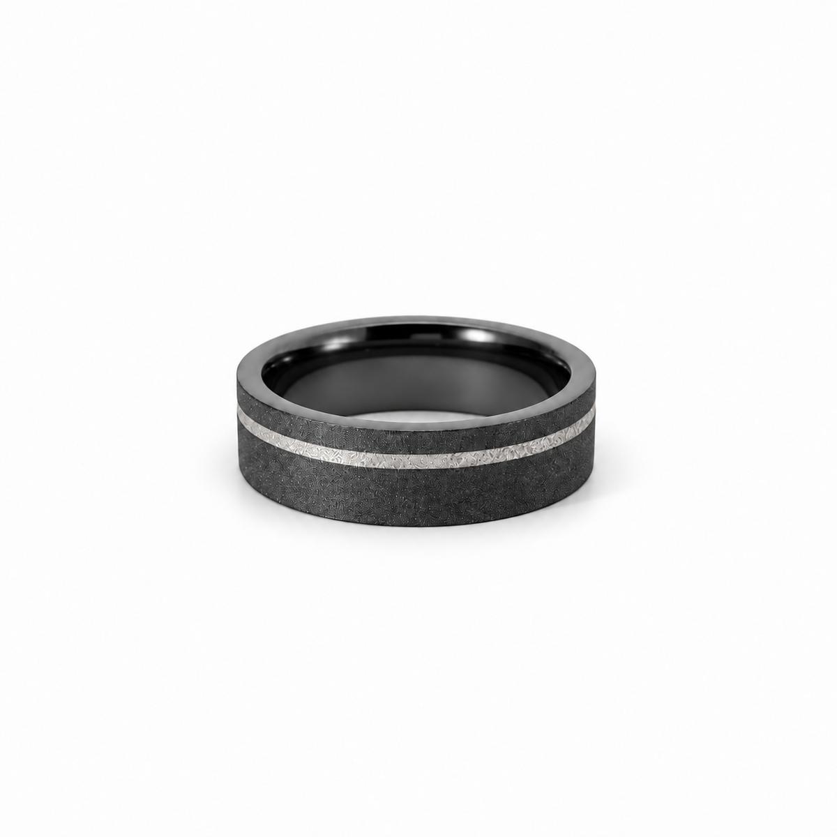 Men’s Flat Wedding Band | Tantalum with 14KT Yellow Gold White Gold or Rose Gold Inlay | Sand Finish | Men’s Wedding